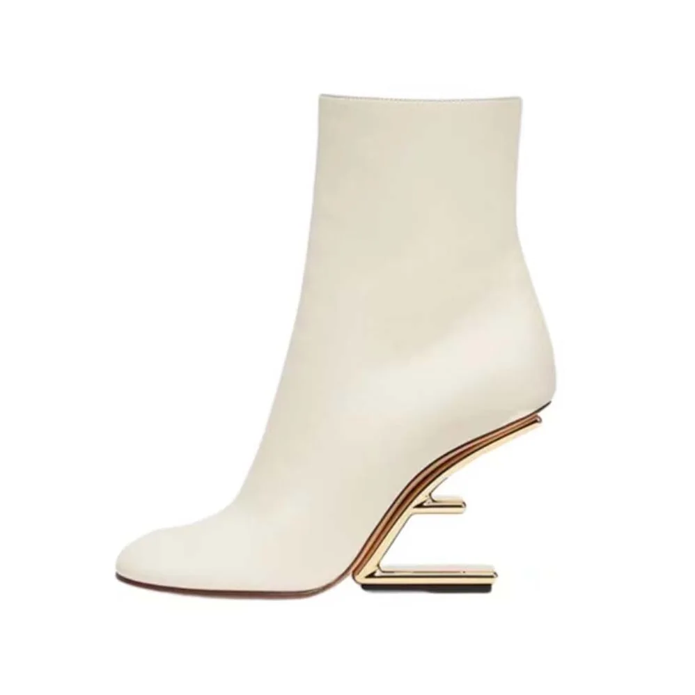Fendi First White Leather High for Women in heeled Ankle Boots