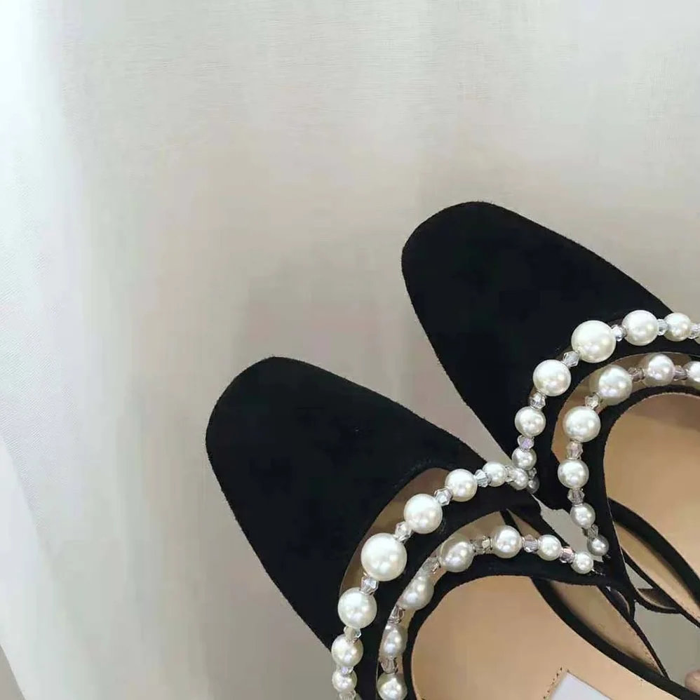 Jimmy Choo Alaina Flat Black Suede Flats with Pearl Embellishment for Women Jimmy Choo Alaina Flat Black Suede Flats with Pearl Embellishment for Women