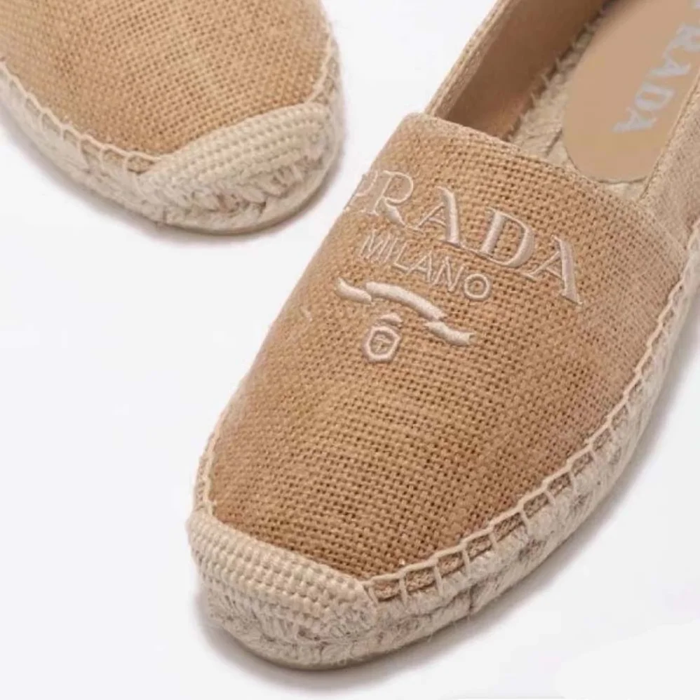 Prada Crochet Espadrilles with Embroidered Logo for Women in Beige