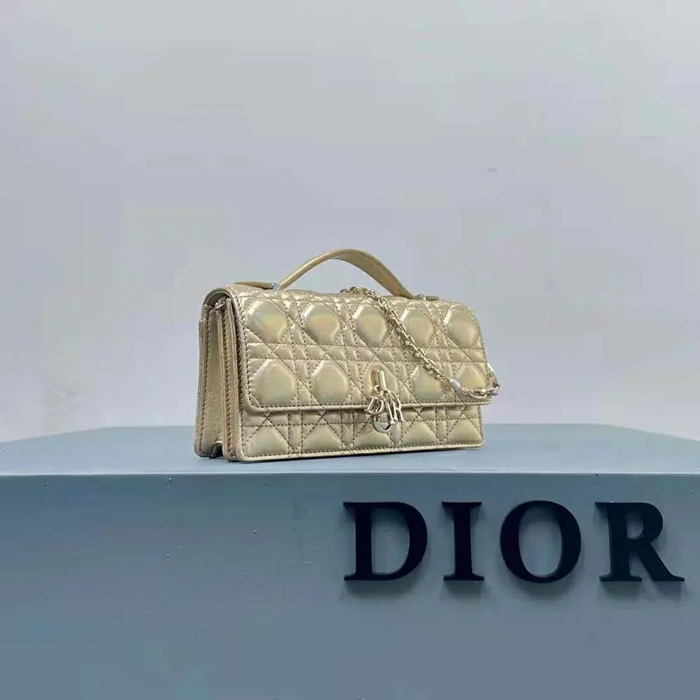 Dior Miss Dior Mini Bag Iridescent Metallic Gold for Women in Tone Cannage Lambskin Dior Miss Dior Mini Bag Iridescent Metallic Gold for Women in Tone Cannage Lambskin