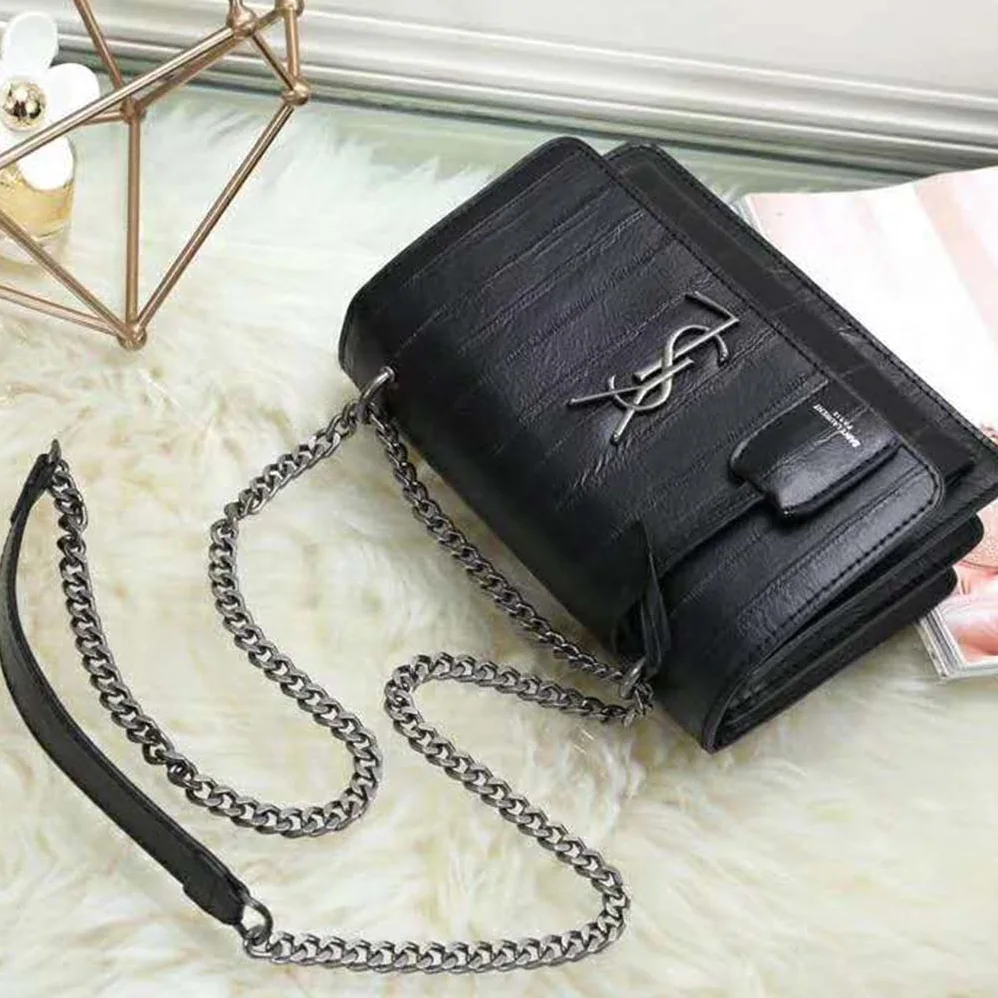 Saint Laurent YSL Sunset Medium in Eel for Women in Black Saint Laurent YSL Sunset Medium in Eel for Women in Black