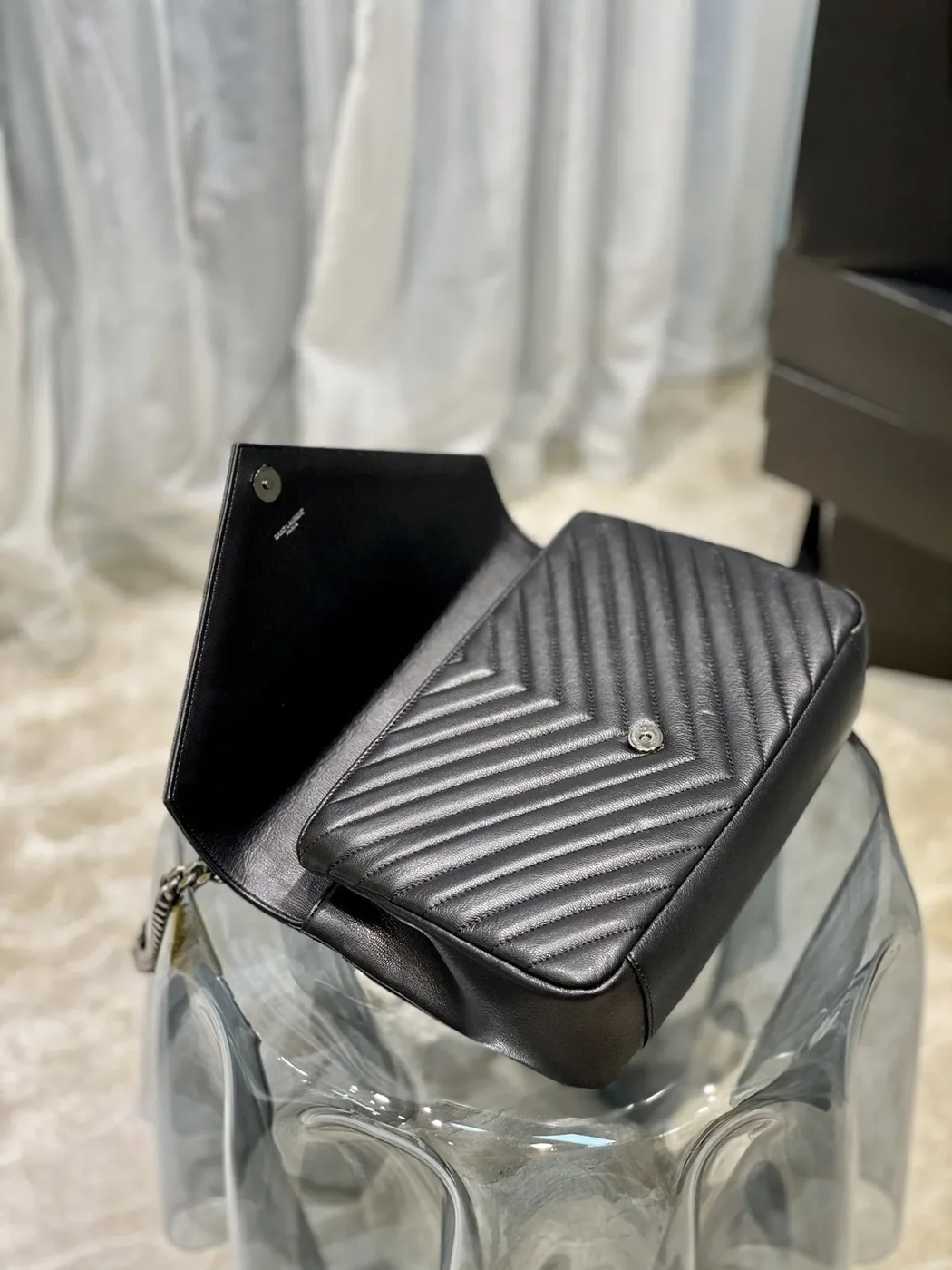 Saint Laurent College Large Chain Bag Black With Silver TonedHardware in YSL