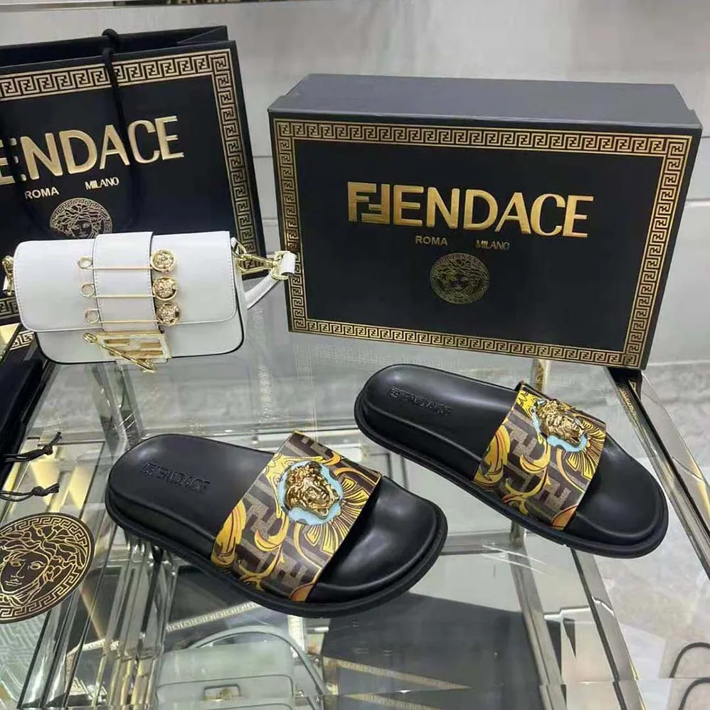 Versace Fendace wild Baroque Sliders for Unisex in Black