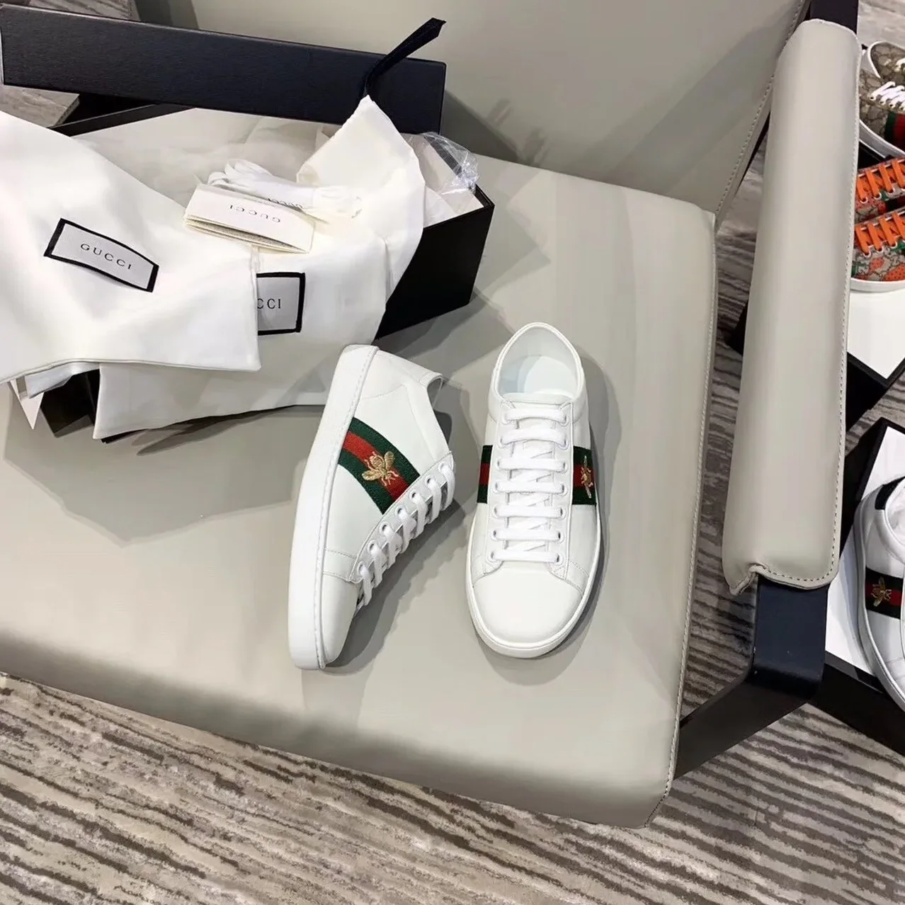 Gucci Ace Sneaker With Bee White GG for Women