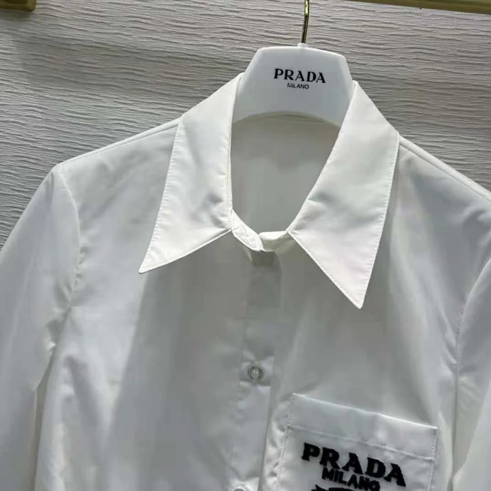 Prada Embroidered Cropped Poplin Shirt for Women Prada Embroidered Cropped Poplin Shirt for Women