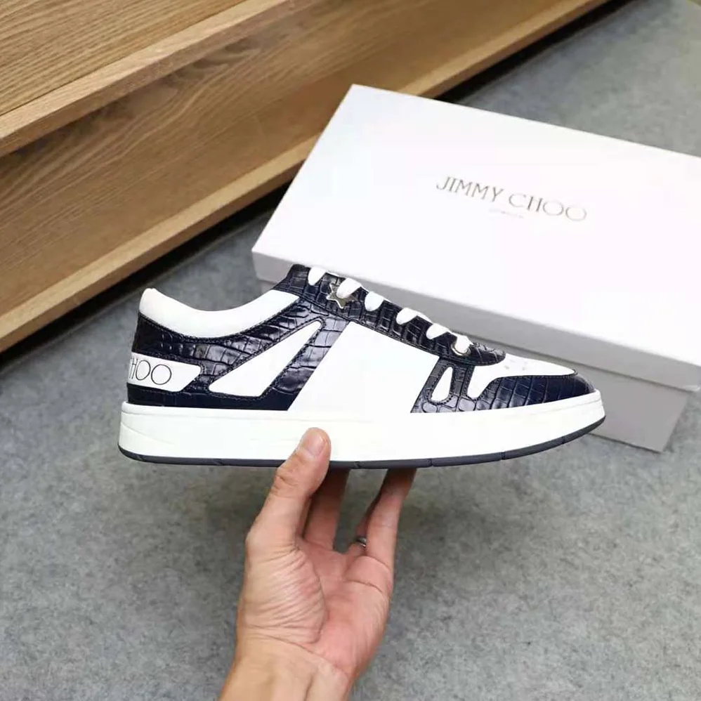 Jimmy Choo Hawaii/M Marine Croc-Embossed Leather and White Calf Leather Low Top Trainers for Men Jimmy Choo Hawaii/M Marine Croc-Embossed Leather and White Calf Leather Low Top Trainers for Men