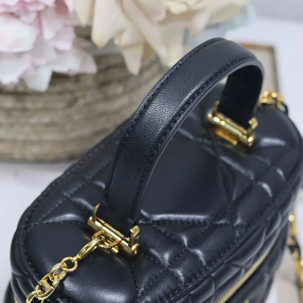 Dior Caro Mini Vanity Case Black Macrocannage Lambskin for Women