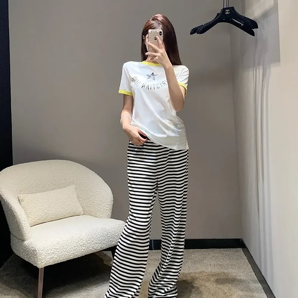 Dior Dioriviera T-Shirt Ecru and Lemon Yellow Cotton Jersey for Women