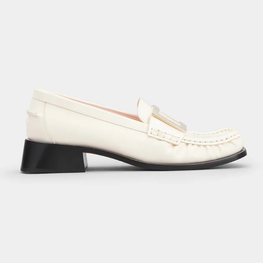 Roger Vivier Preppy Viv' Metal Buckle Loafers in Patent Leather for Women in White Roger Vivier Preppy Viv' Metal Buckle Loafers in Patent Leather for Women in White