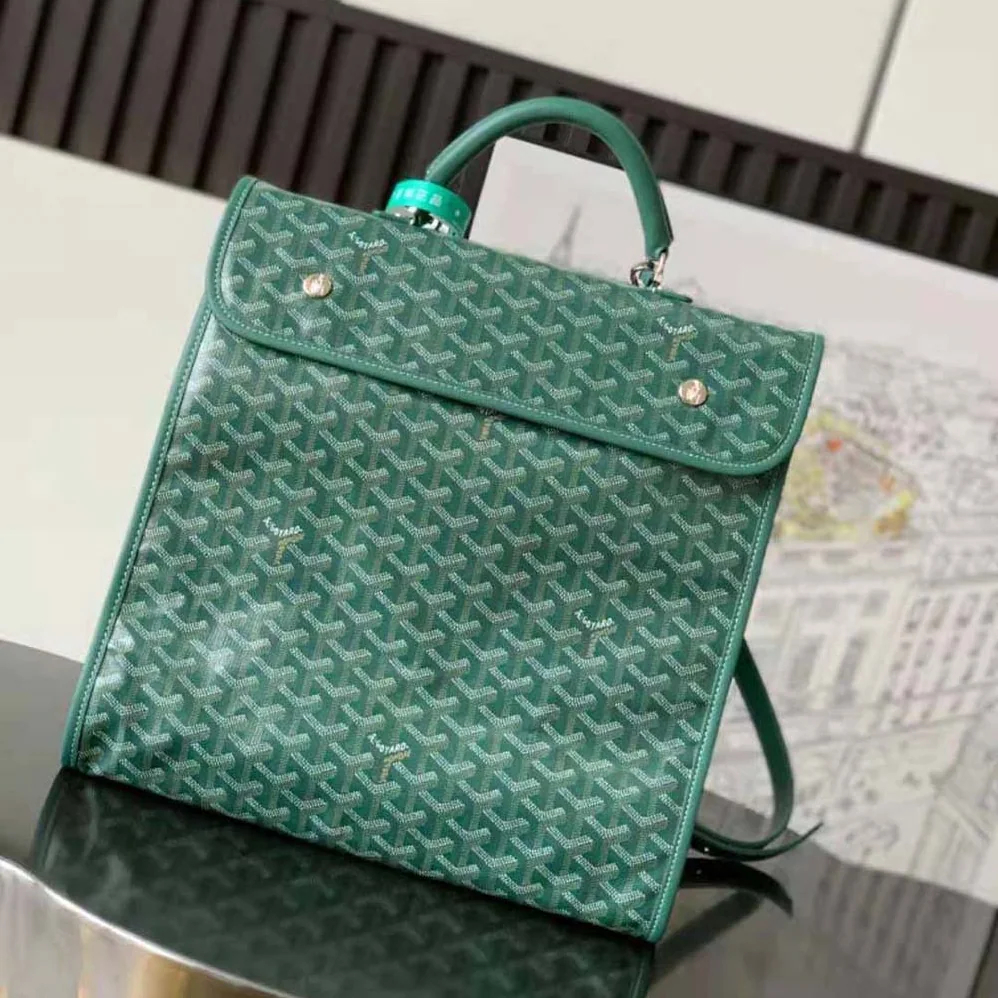 Goyard Saint Léger Backpack in Goyardine Canvas & Chevroches Calfskin for Women in Green Goyard Saint Léger Backpack in Goyardine Canvas & Chevroches Calfskin for Women in Green