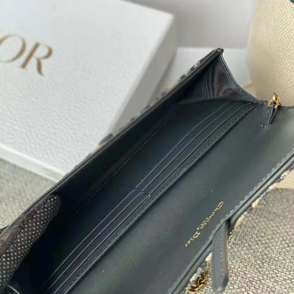 Dior Long Saddle Wallet with Chain Blue Dior Oblique Jacquard for Women Dior Long Saddle Wallet with Chain Blue Dior Oblique Jacquard for Women