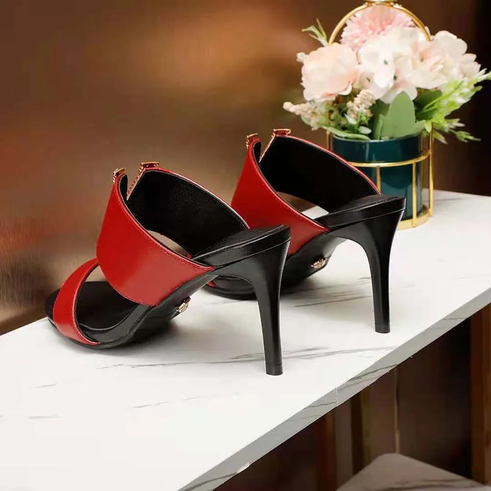 Versace Virtus Mules in Calf Leather for Women in Red