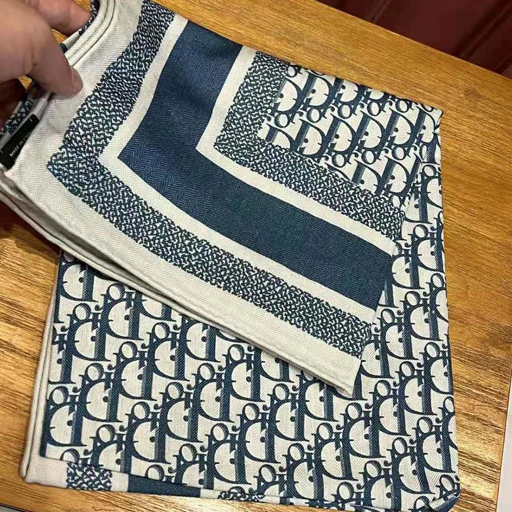 Dior Oblique Diortwin 90 Square Scarf Gray and Navy Blue Silk Twill for Women Dior Oblique Diortwin 90 Square Scarf Gray and Navy Blue Silk Twill for Women