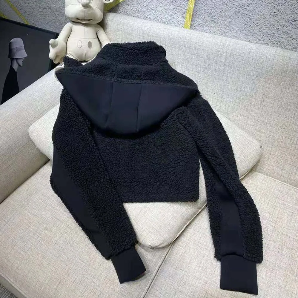 Prada Cropped Recycled Fleece Down Jacket for Women in Black Prada Cropped Recycled Fleece Down Jacket for Women in Black