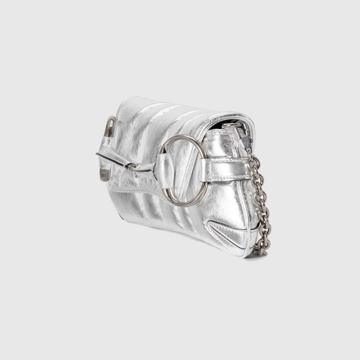 Gucci Horsebit Chain Small Shoulder Bag Silver 10.6 Inches/