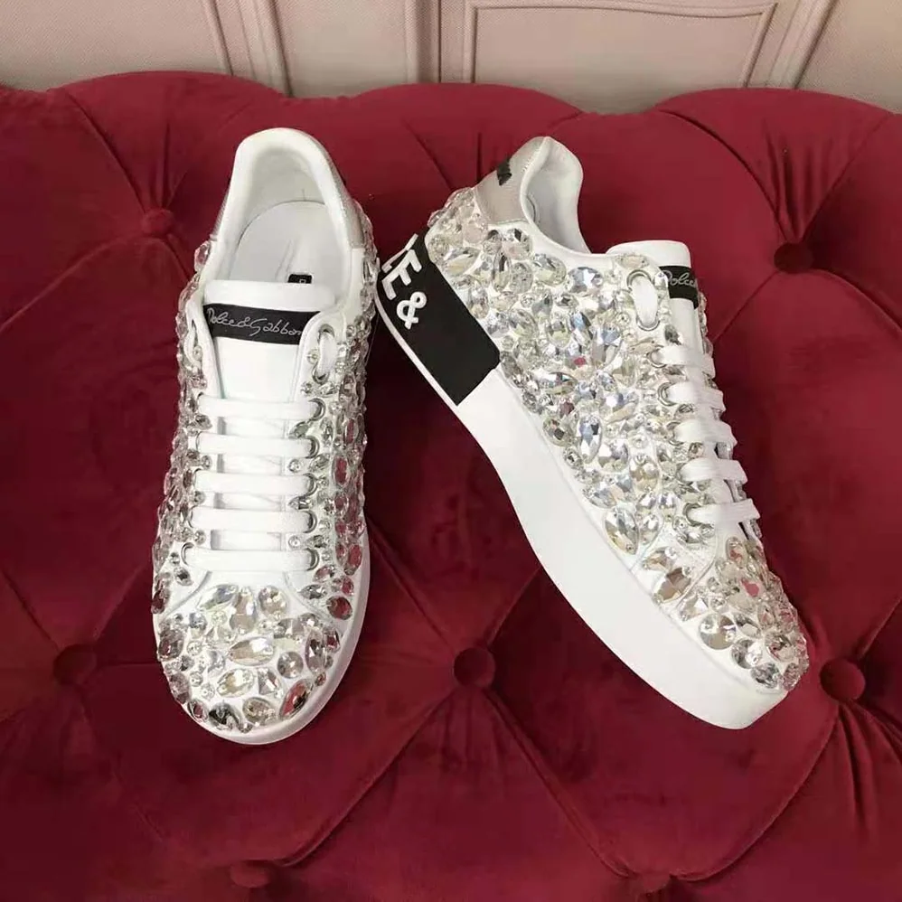 Dolce Gabbana D&G Calfskin Nappa Portofino Sneakers with All for Women in Over Embroidery Dolce Gabbana D&G Calfskin Nappa Portofino Sneakers with All for Women in Over Embroidery