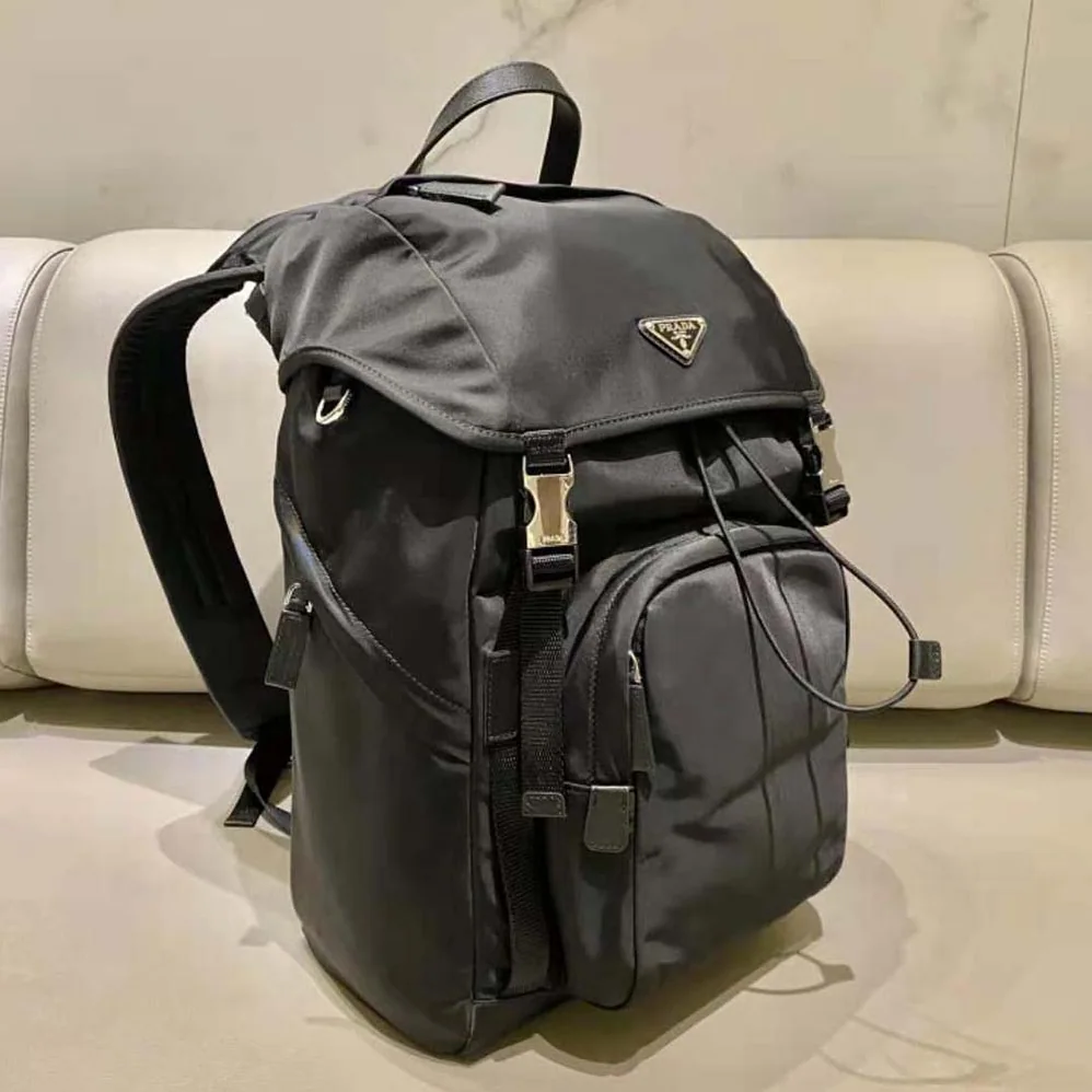 Prada Re-Nylon and Saffiano Leather Backpack with Hood for Men Prada Re-Nylon and Saffiano Leather Backpack with Hood for Men
