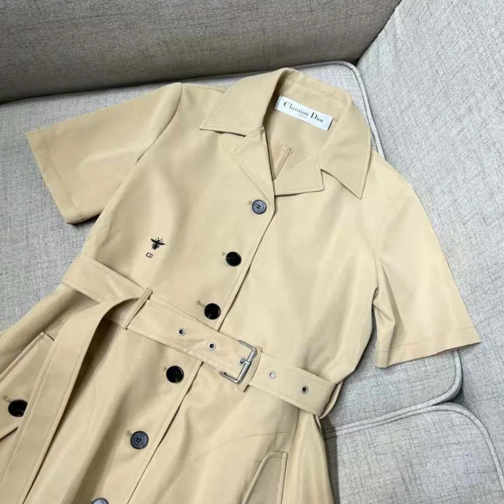 Dior Dress with Belt Beige Cotton Gabardine for Women
