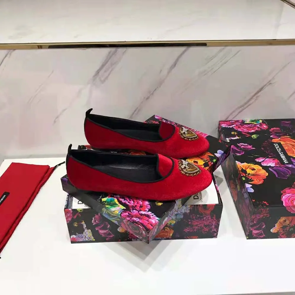 Dolce Gabbana D&G Velvet Devotion Slippers for Women in Red