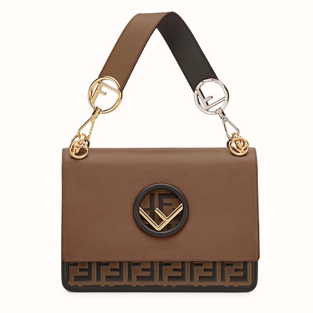 Fendi Kan I F Leather Bag in Calfskin Leather for Women in Brown Fendi Kan I F Leather Bag in Calfskin Leather for Women in Brown