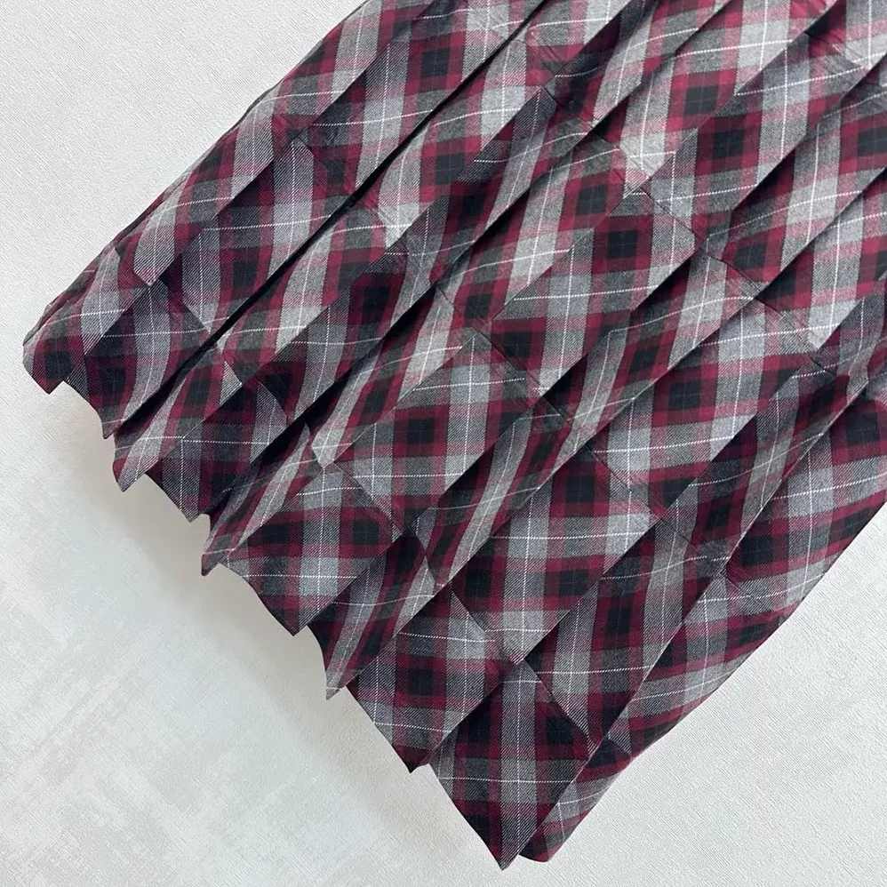 Prada Tartan Patchwork Midi Skirt for Women