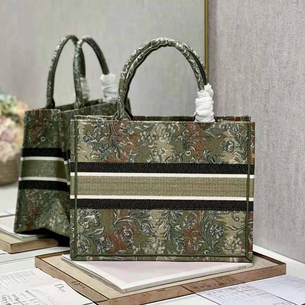 Dior Medium Dior Book Tote Metallic Green Dior Brocart Embroidery for Women Dior Medium Dior Book Tote Metallic Green Dior Brocart Embroidery for Women