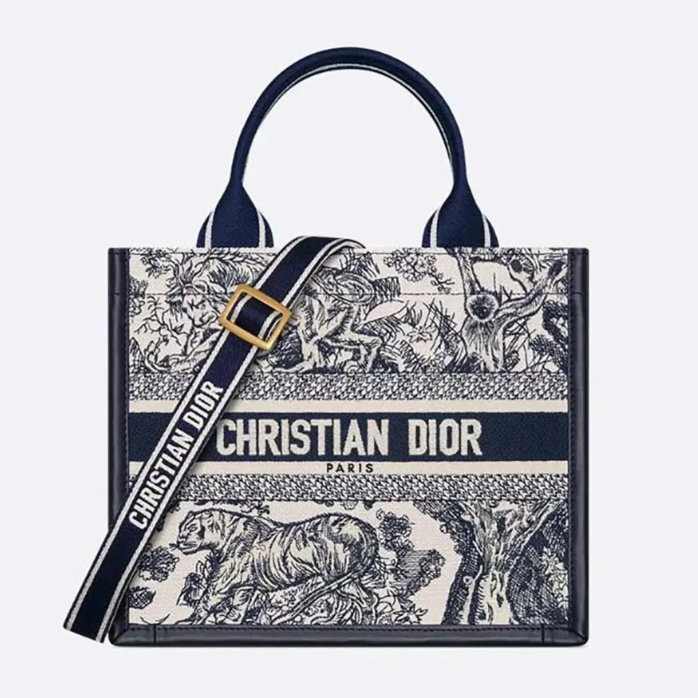 Dior Small Dior Book Tote White and Navy Blue Toile de Jouy Sauvage Embroidery for Women Dior Small Dior Book Tote White and Navy Blue Toile de Jouy Sauvage Embroidery for Women