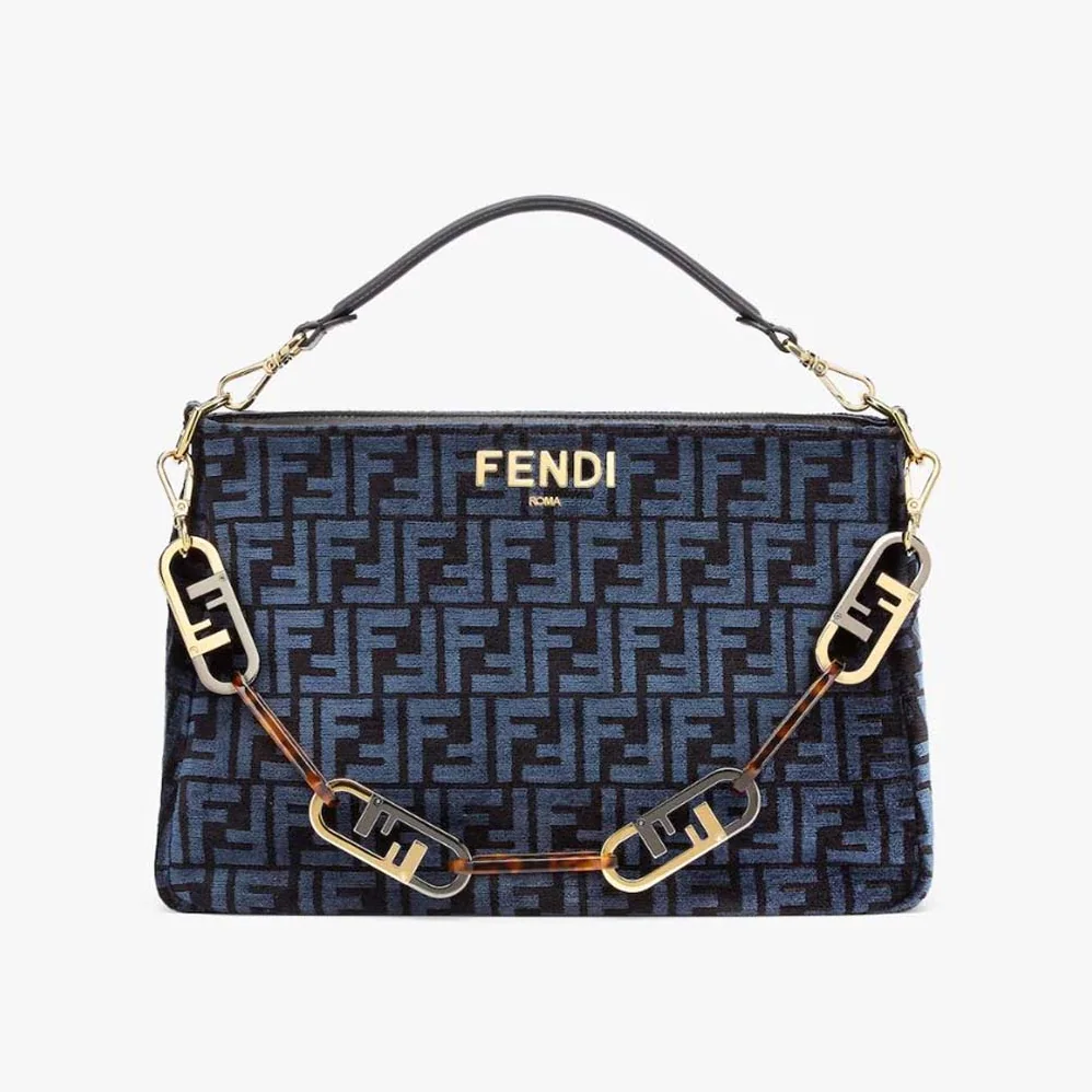 Fendi Fendi O'Lock Zipper Dark Blue Tapestry Fabric Bag for Women Fendi Fendi O'Lock Zipper Dark Blue Tapestry Fabric Bag for Women