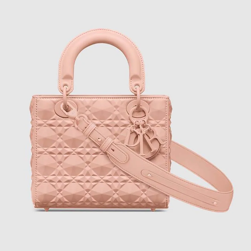 Dior Small Lady Dior my Abcdior Bag Rose Des Vents Cannage Calfskin with Diamond Motif for Women