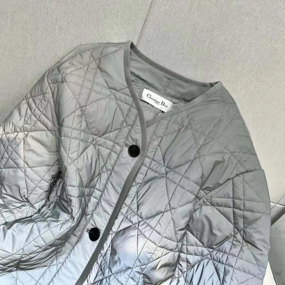 Dior Macrocannage Peacoat Gray Quilted Reflective Technical Taffeta for Women