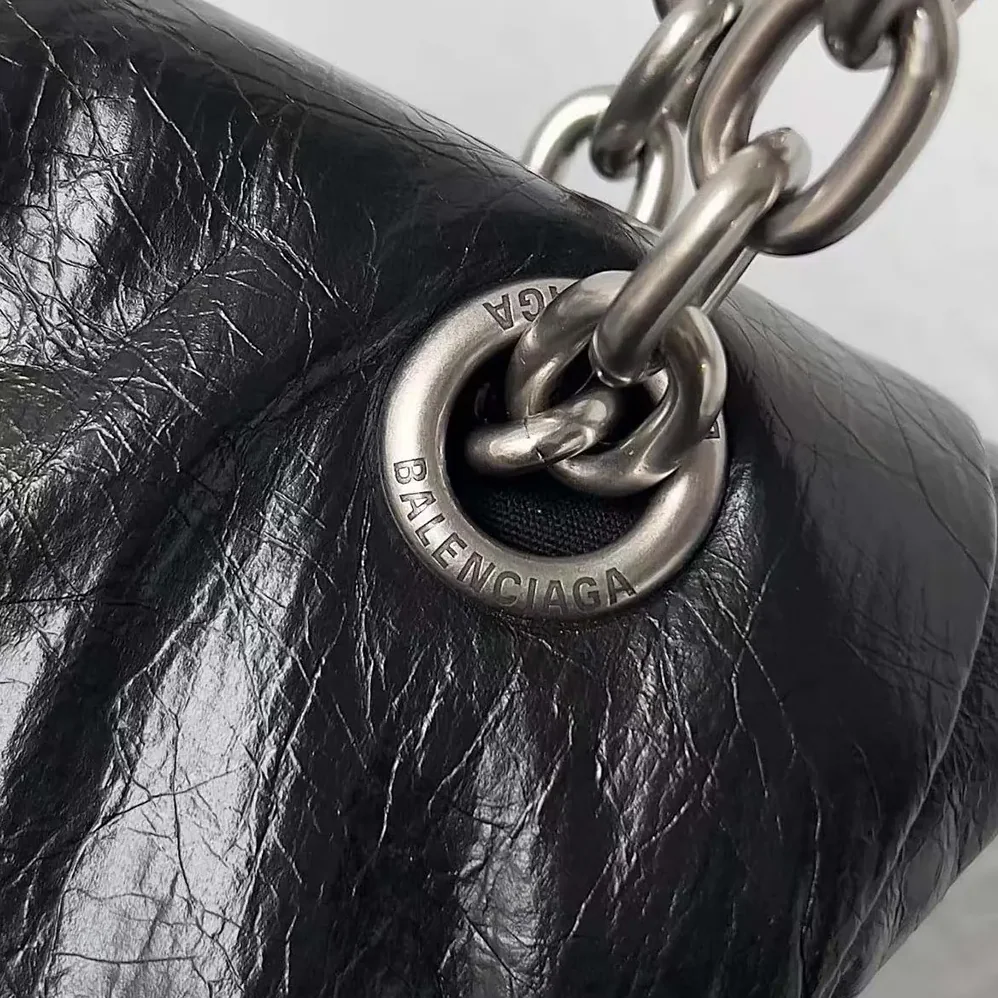 Balenciaga Monaco Large Chain Bag in Black for Women in Silver Arena Calfskin Balenciaga Monaco Large Chain Bag in Black for Women in Silver Arena Calfskin
