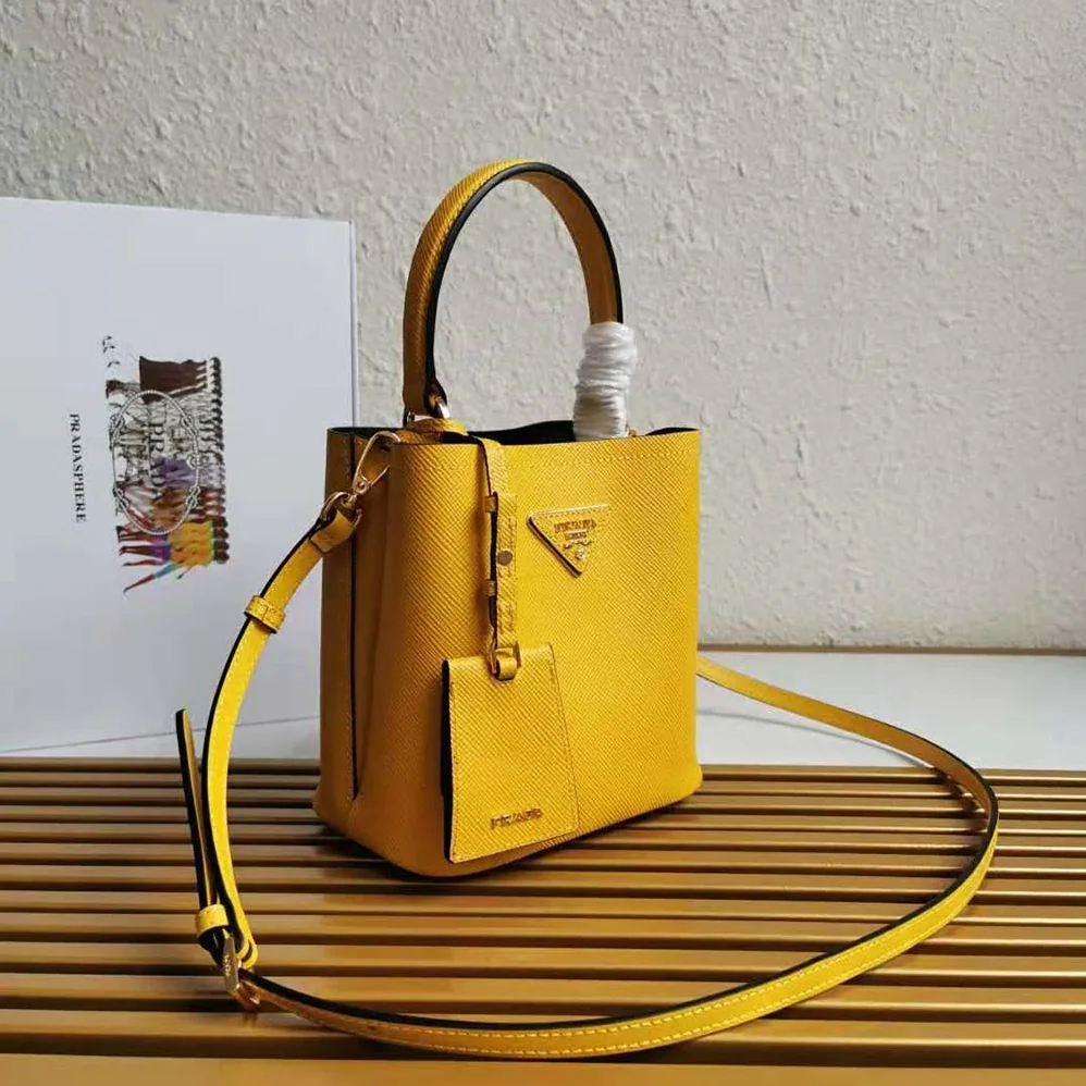 Prada Small Saffiano Leather Prada Panier Bag for Women in Yellow