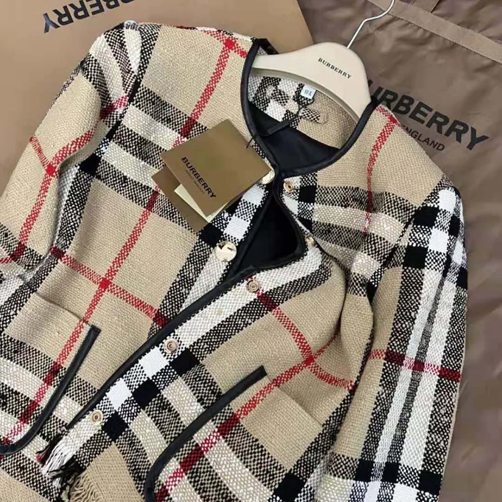 Burberry Check Bouclé Collarless Jacket for Women