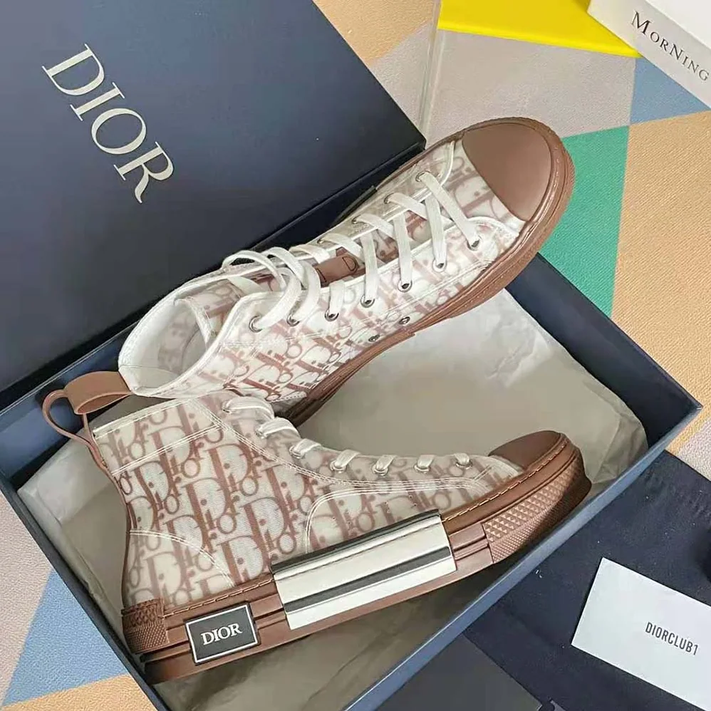 Dior B23 High-Top Sneaker Coffee Dior Oblique Canvas for Men