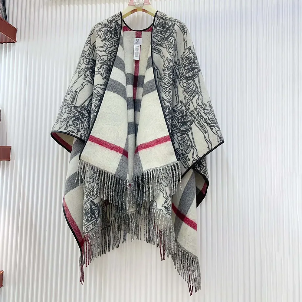 Burberry Reversible EKD Check Wool Cape for Women in White