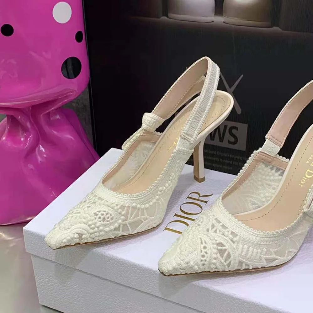 Dior J Adior Slingback Pump White Macramé Embroidered Cotton for Women Dior J Adior Slingback Pump White Macramé Embroidered Cotton for Women