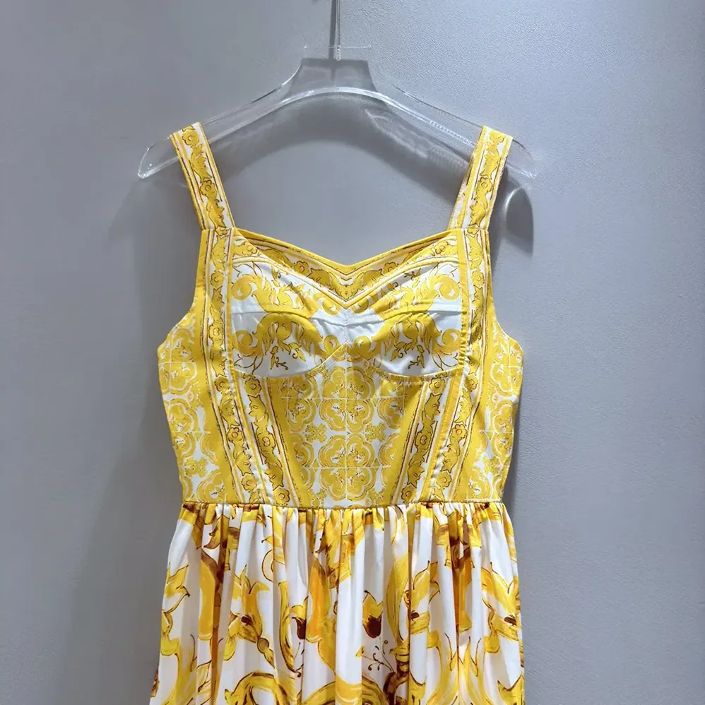 Dolce Gabbana D&G Calf-length Corset Dress in Majolica for Women in print Cotton Poplin Dolce Gabbana D&G Calf-length Corset Dress in Majolica for Women in print Cotton Poplin