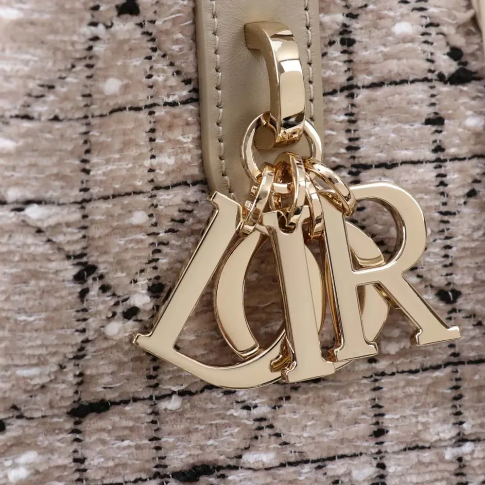 Dior Medium Dior Toujours Vertical Tote Bag Beige Tweed with Black Cannage Motif for Women