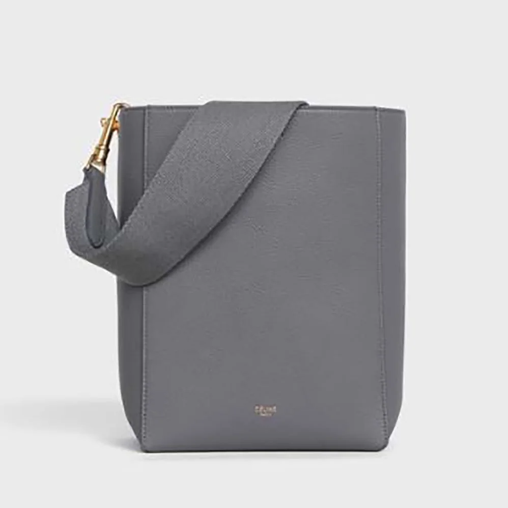 Celine Sangle Small Bucket Bag in Soft Grained Calfskin for Women in Silver