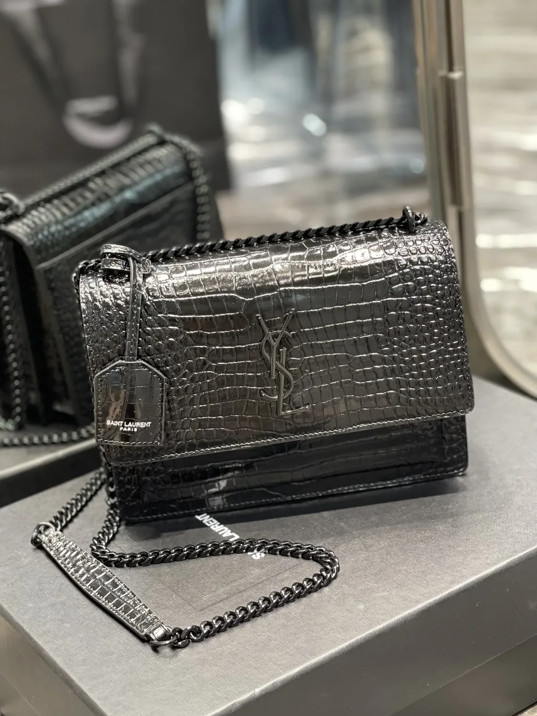 Saint Laurent Sunset Medium Chain Bag Black in YSL Saint Laurent Sunset Medium Chain Bag Black in YSL