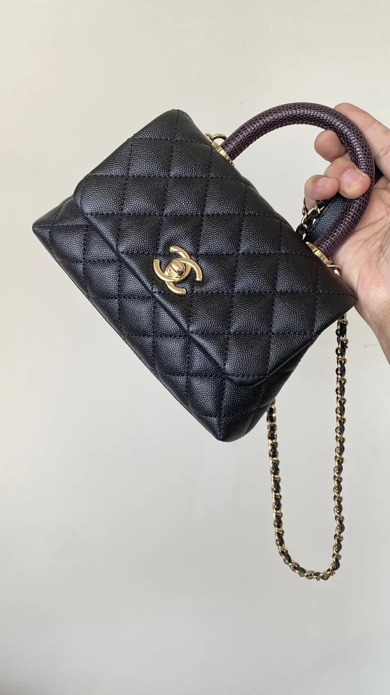 Chanel Coco Mini Bag Mini Top Handle Bag in Black Gold Hardware