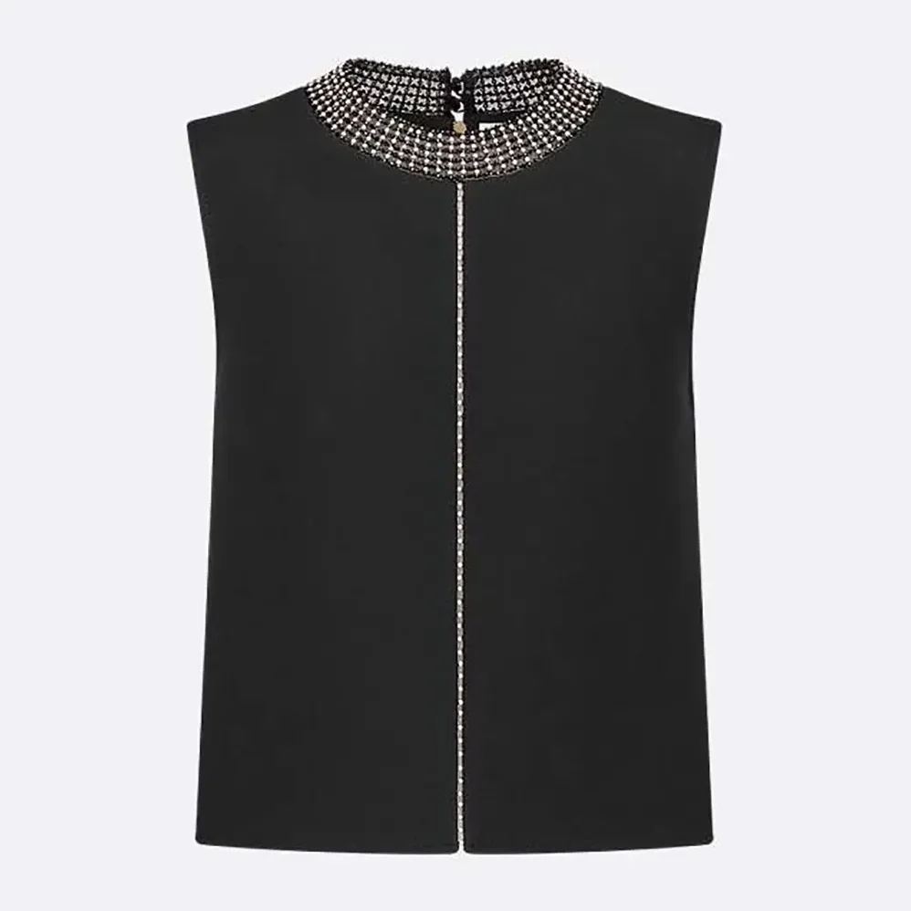 Dior Embroidered Top Black Wool and Silk for Women Dior Embroidered Top Black Wool and Silk for Women