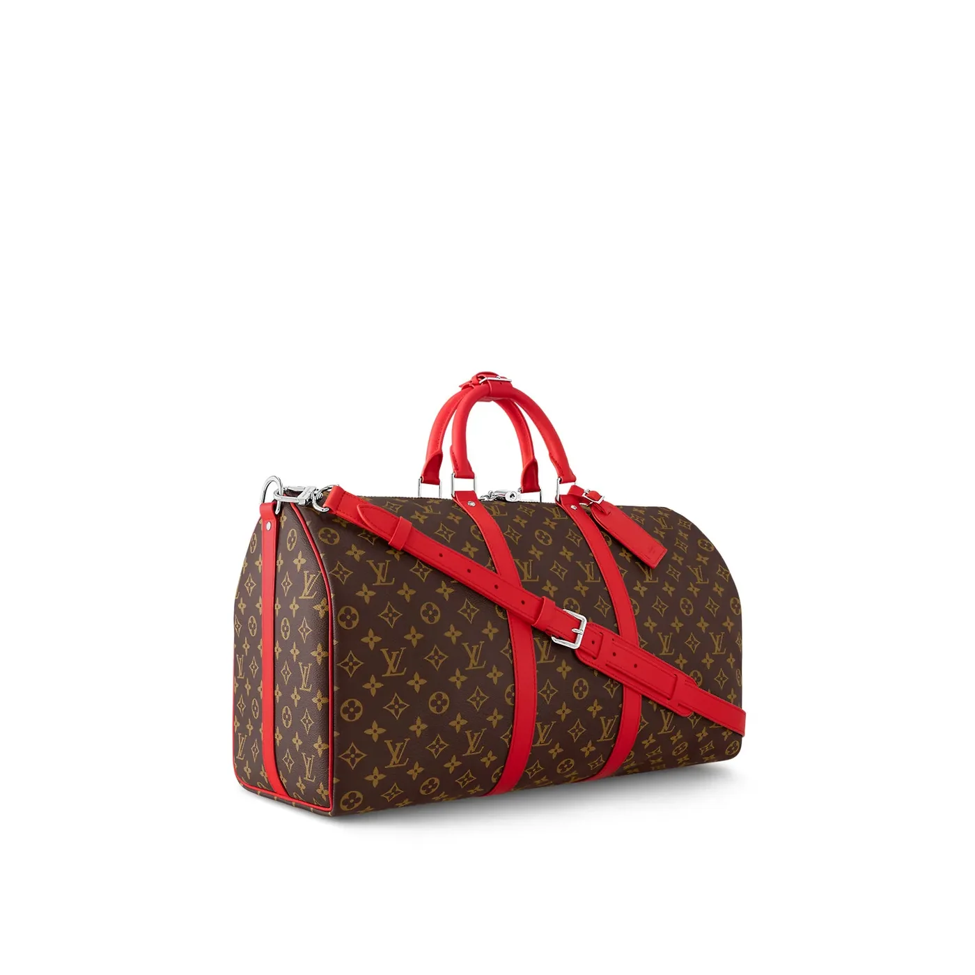 Louis Vuitton Keepall Bandouliere 50 Travel Bag in Brown/ Red Silver Hardware Louis Vuitton Keepall Bandouliere 50 Travel Bag in Brown/ Red Silver Hardware