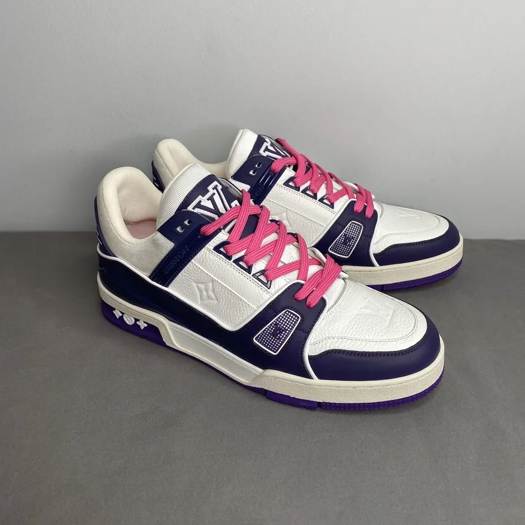 Louis Vuitton Trainer Sneaker Mix Of Materials White in Purple Virgil Abloh Louis Vuitton Trainer Sneaker Mix Of Materials White in Purple Virgil Abloh