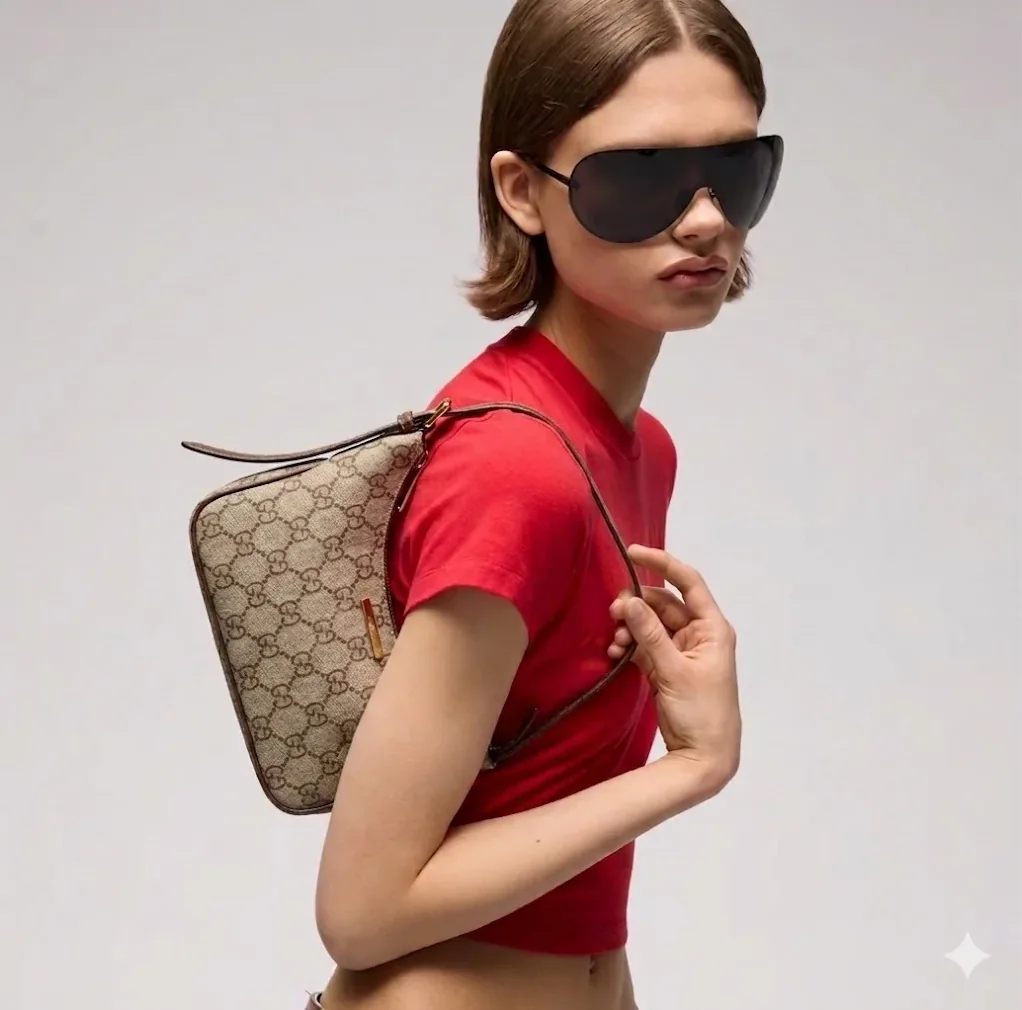 Gucci Lady Lunetta Small Shoulder Bag / Sand/ Dark Brown Gold Hardware