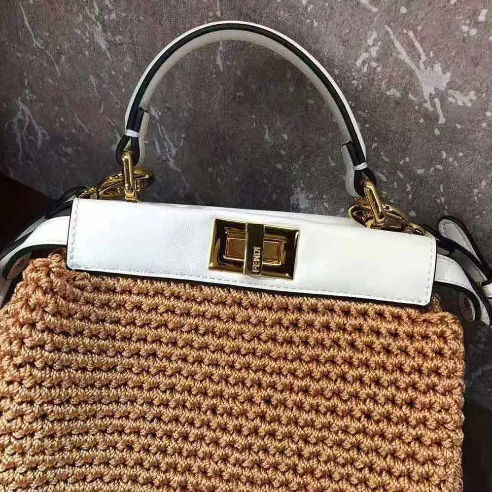 Fendi Peekaboo Mini Cotton Crochet Bag for Women in Brown Fendi Peekaboo Mini Cotton Crochet Bag for Women in Brown