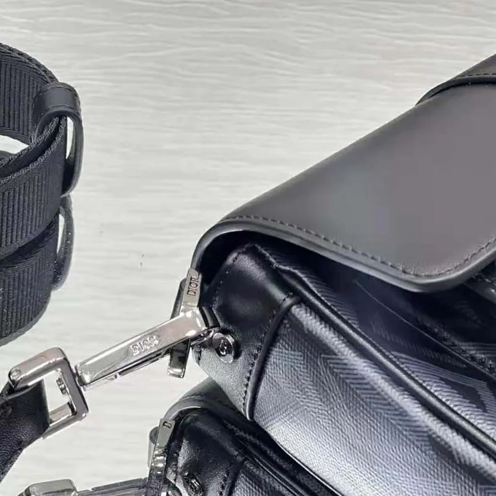 Dior Hit The Road Bag with Strap Black CD Diamond Canvas and Smooth Calfskin for Men