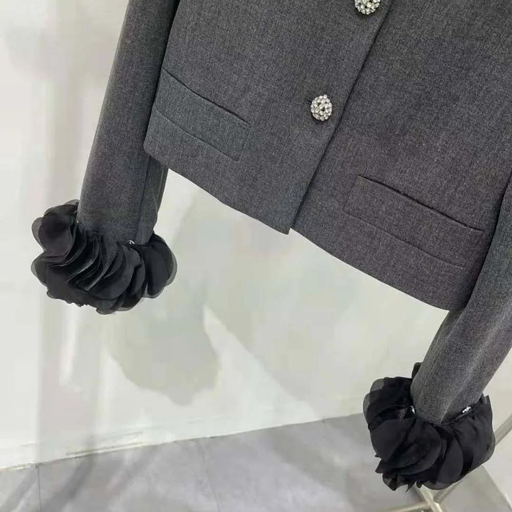 Prada Feather-trimmed Single-breasted Wool Jacket for Women in Gray Prada Feather-trimmed Single-breasted Wool Jacket for Women in Gray