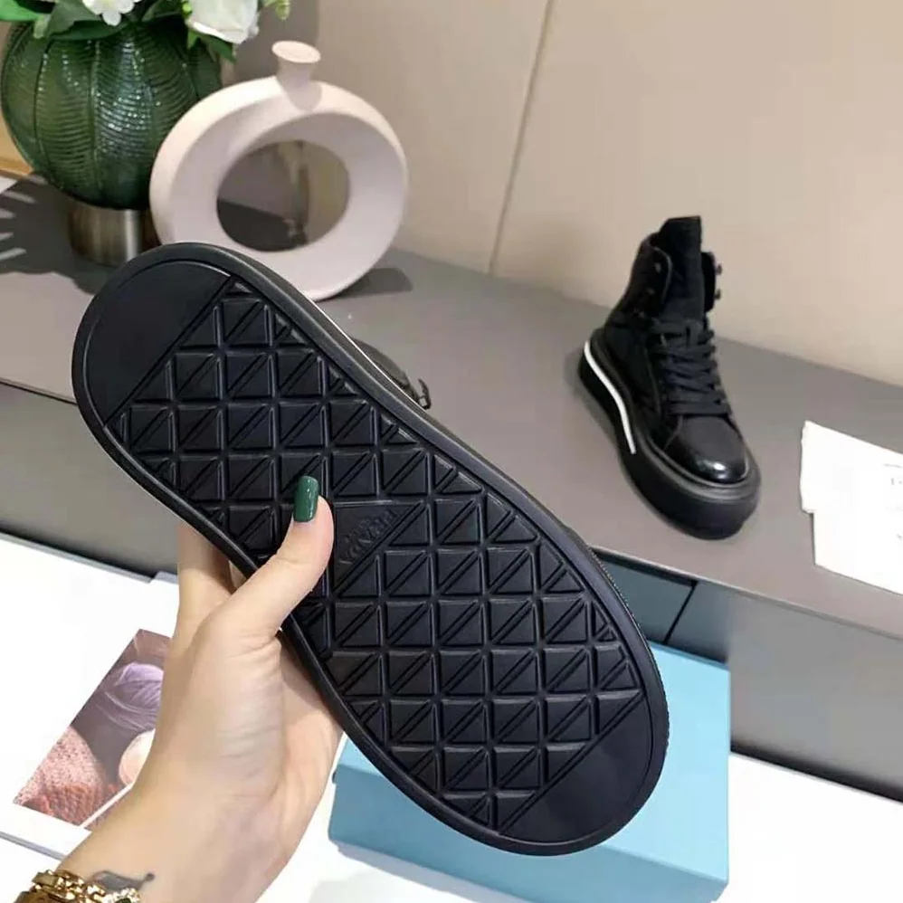Prada Macro Re-Nylon and Brushed Leather High-top Sneakers for Women in Black