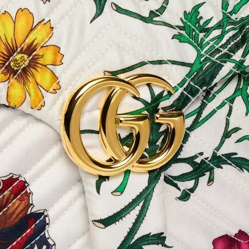 Gucci Marmont Medium Shoulder Bag / White in Multicolor Flora Gold Hardware Gucci Marmont Medium Shoulder Bag / White in Multicolor Flora Gold Hardware